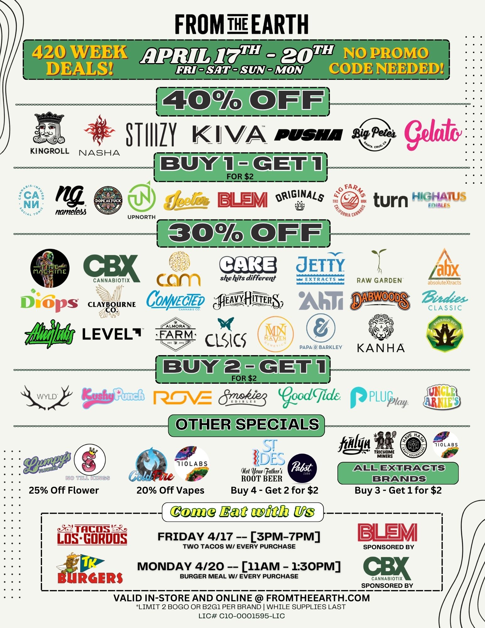 2026 420 deals flyer for From The Earth Santa Ana